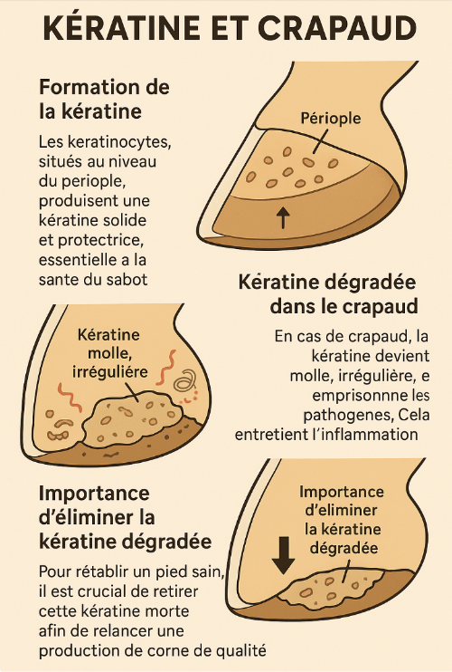 Débridement de la kératine dégradée dans le crapaud du cheval